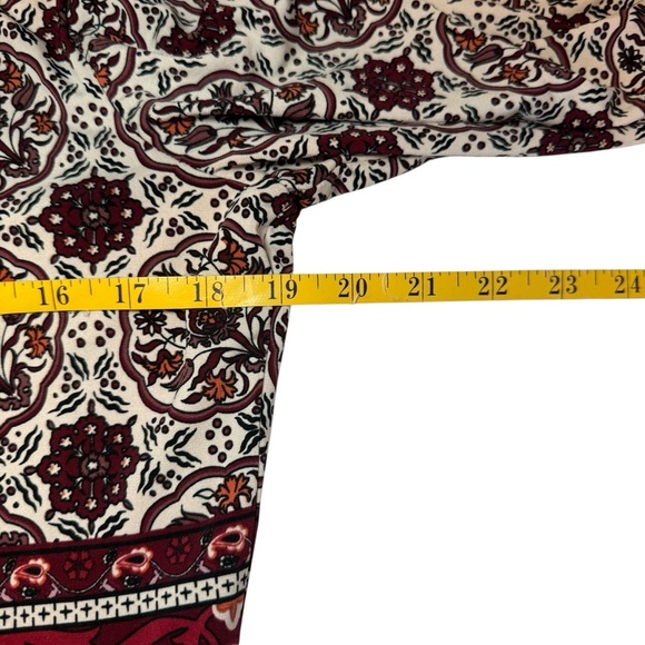 Max Studio 3/4 Sleeve Knee Length Dress Burgundy Cream Floral Boho Artsy Large - Picture 5 of 10